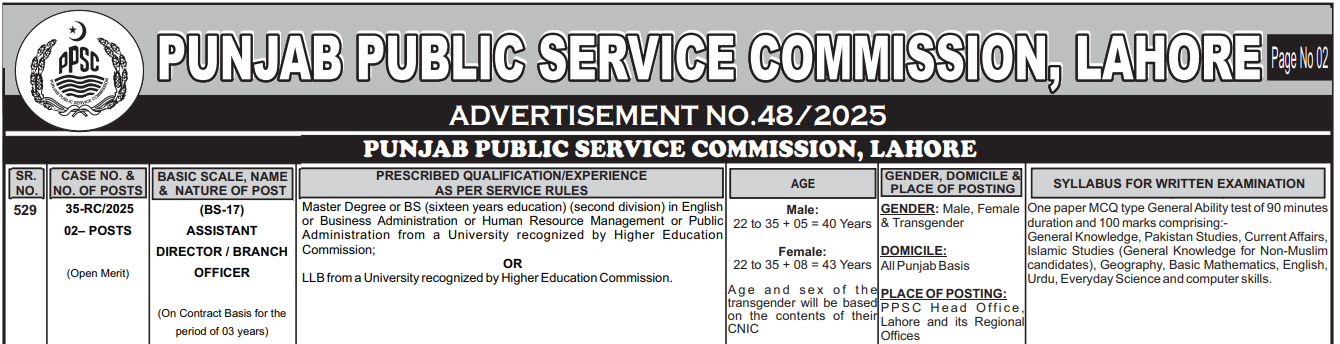 Exceptional PPSC Assistant Director Jobs 2025