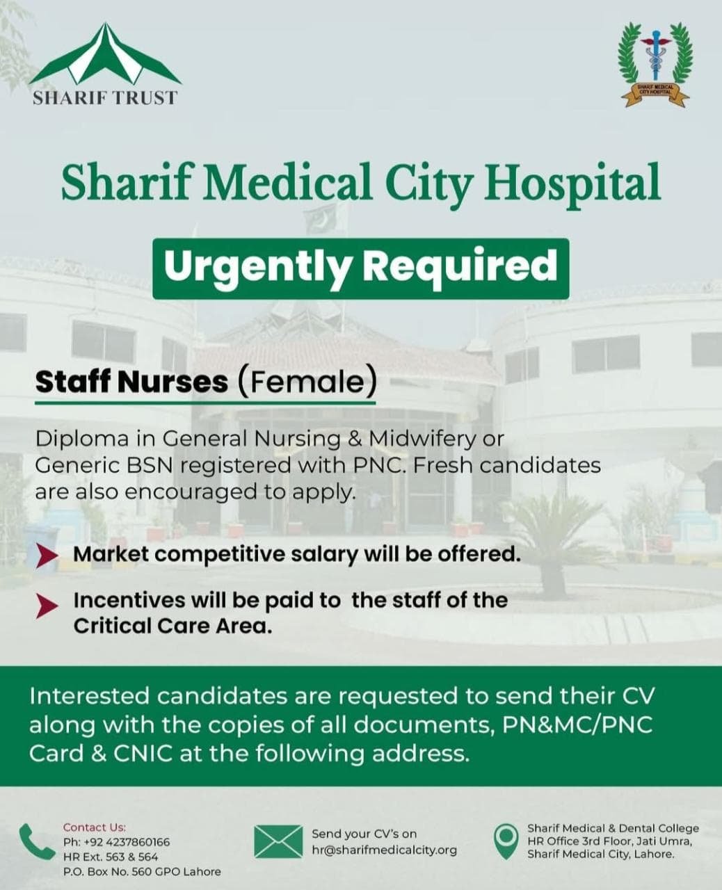Outstanding Career: Sharif Medical City Hospital Staff Nurse Jobs 2025