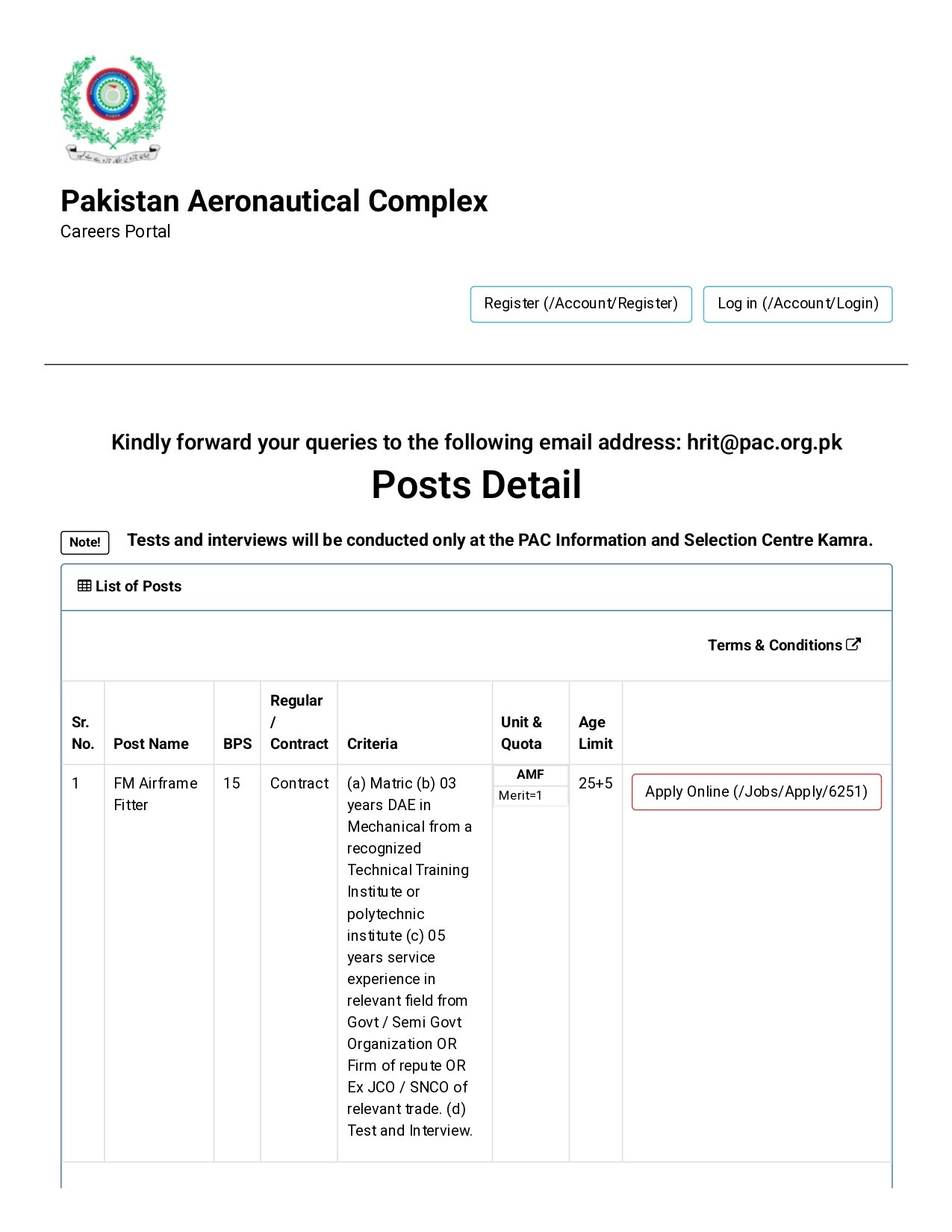 Join PAC Kamra Jobs 2026
