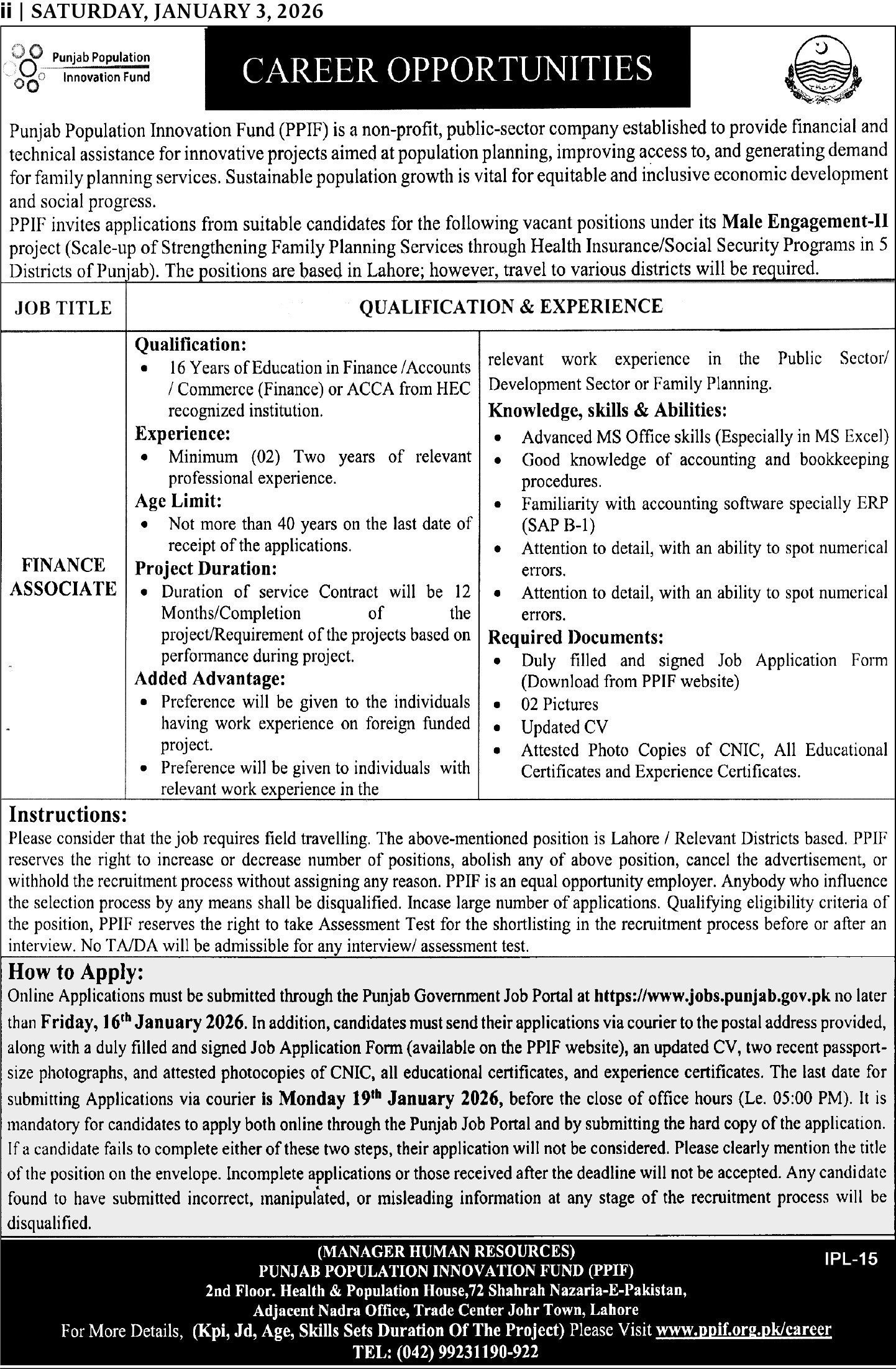 Punjab Population Innovation Fund Jobs 2026: Outstanding Opportunity