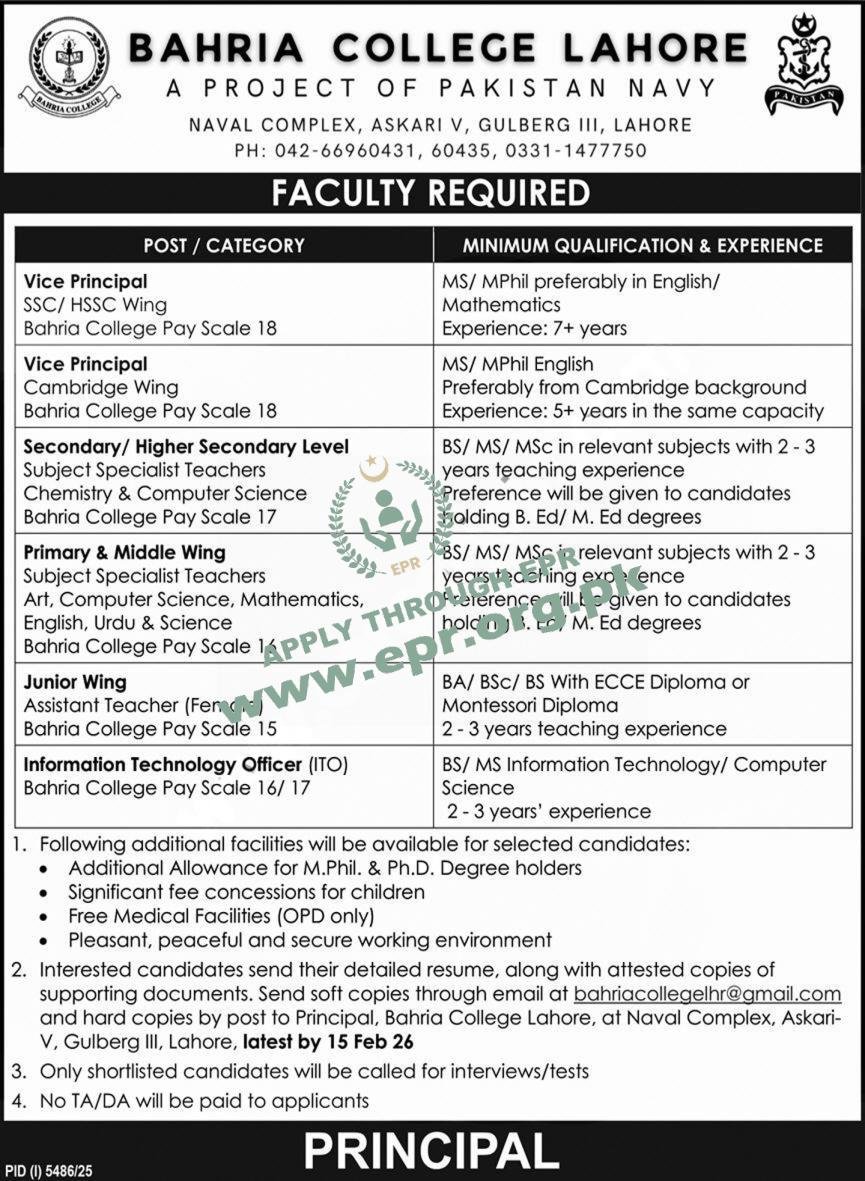 Join the Elite Faculty: Prestigious Bahria College Lahore Jobs 2026