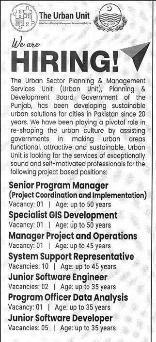 Urban Unit Punjab Jobs 2026