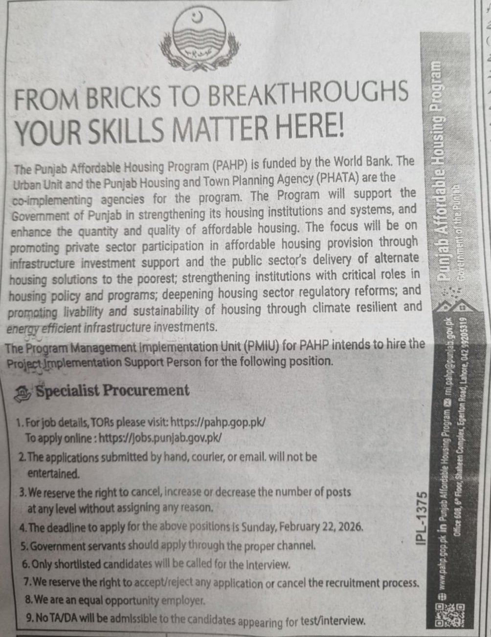 Exceptional Career Opportunity: Specialist Procurement at PAHP Pakistan 2026