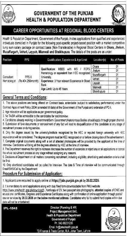Great Career Opening: Apply for Consultant Haematologist Jobs 2026 in Punjab Today!