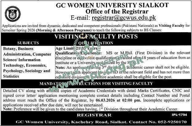 GCWUS Visiting Faculty Jobs Spring 2026