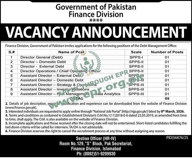 Finance Division Pakistan Jobs 2026