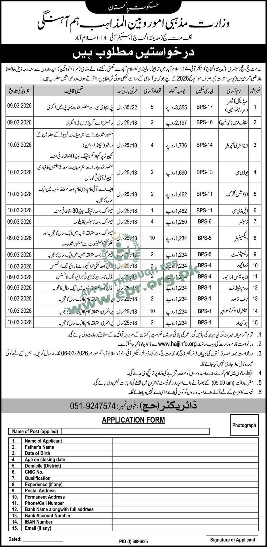 Hajj Directorate Islamabad Jobs 2026