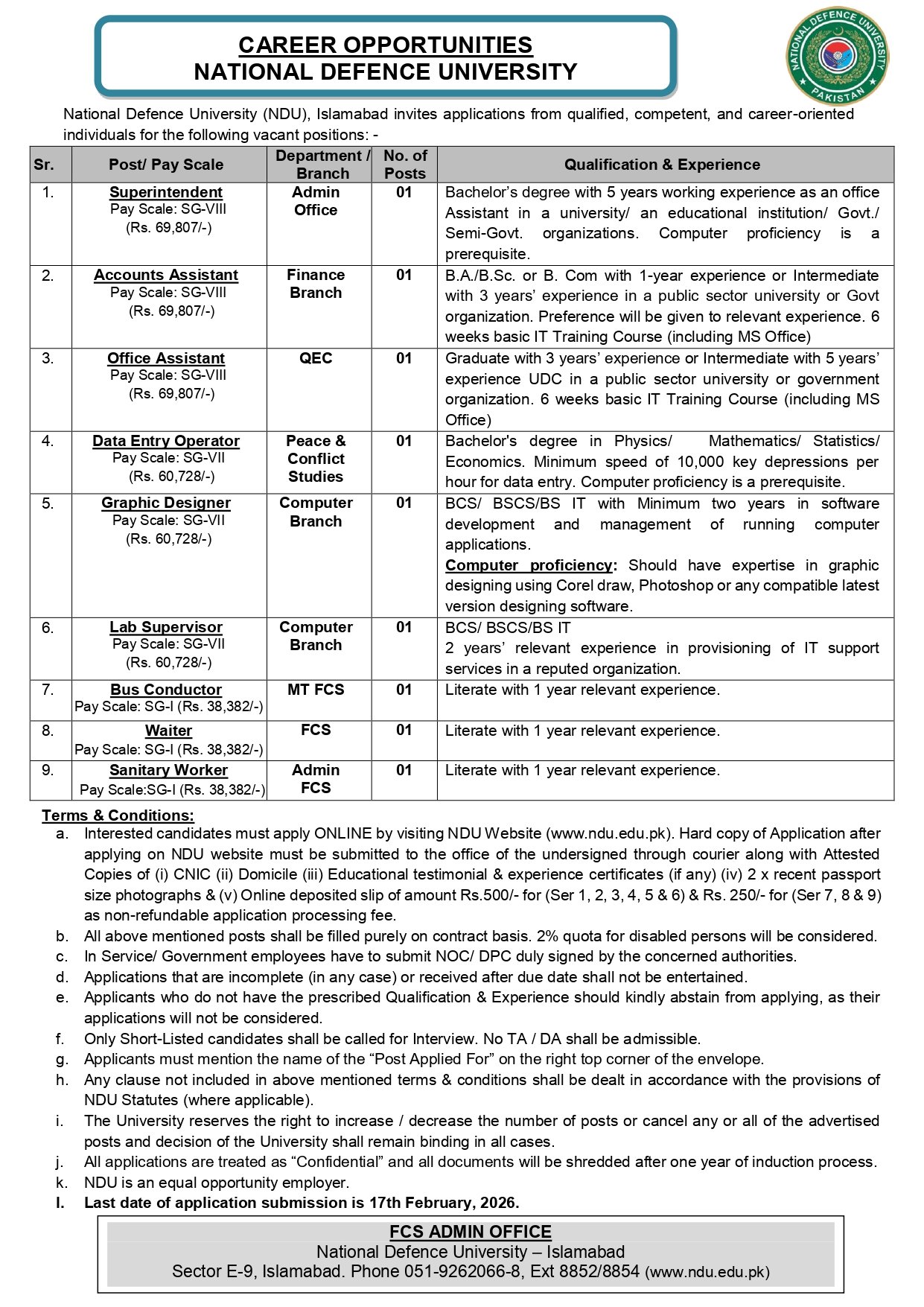 Exceptional National Defence University Islamabad Jobs 2026: Apply Now!