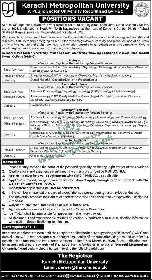 Amazing Opportunity: Karachi Metropolitan University Jobs 2026 Apply Now