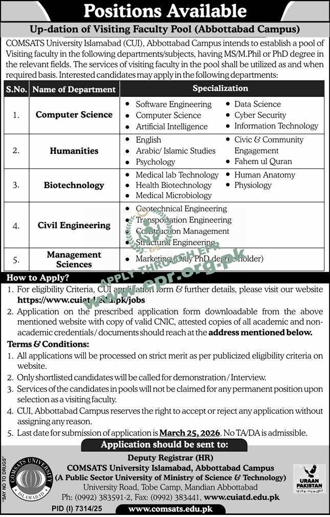 Transform Your Future: Exciting New Faculty Opportunities at COMSATS Abbottabad 2026