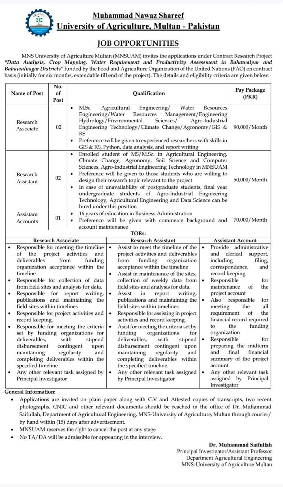 Prime MNS University of Agriculture Multan Jobs 2026: Exciting Career Openings