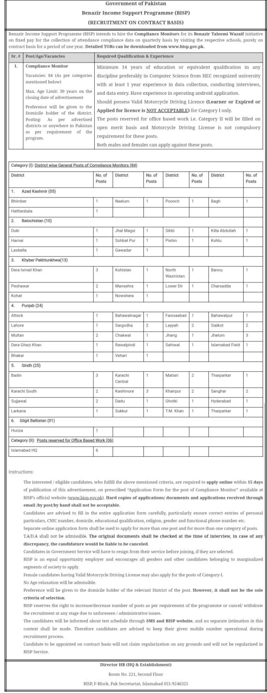 Revolutionary Opportunity: BISP Compliance Monitor Jobs 2026