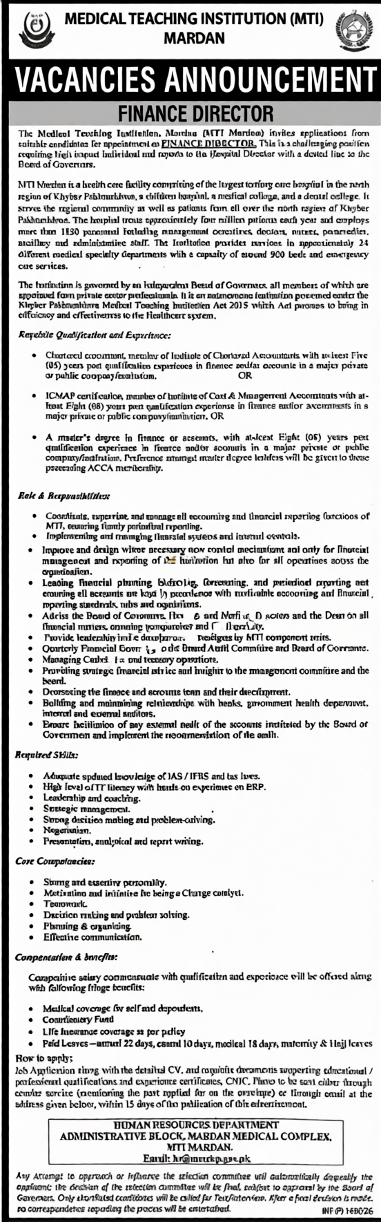 Incredible Career Opportunity: Medical Teaching Institution MTI Mardan Jobs 2026